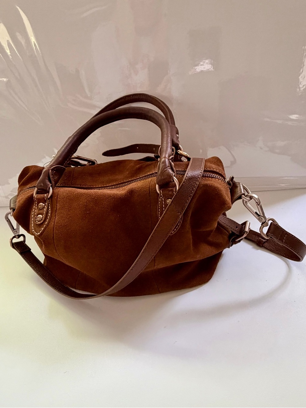 We The Free Tan Suede Baby Emerson Bag with with Double Layer Swag Charm Chain - Picture 3 of 13